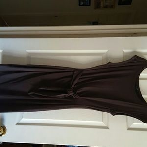Brown boat neck tie waist dress