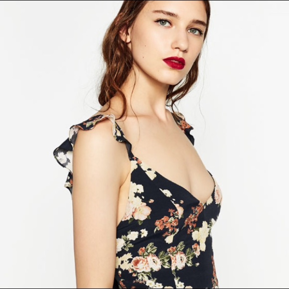 ZARA NAVY BLUE LONG PRINTED JUMPSUIT - Picture 3 of 8