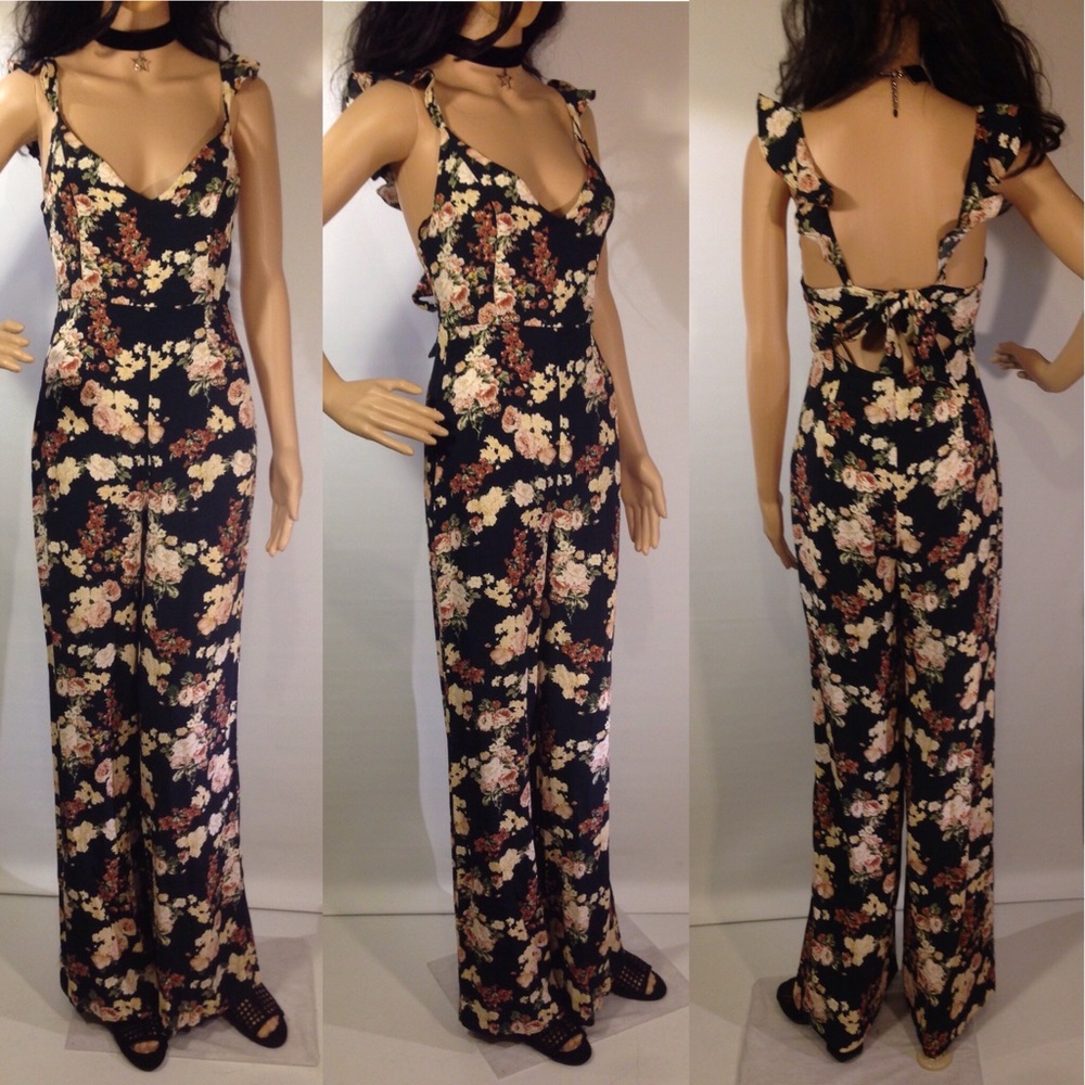 ZARA NAVY BLUE LONG PRINTED JUMPSUIT - Picture 4 of 8