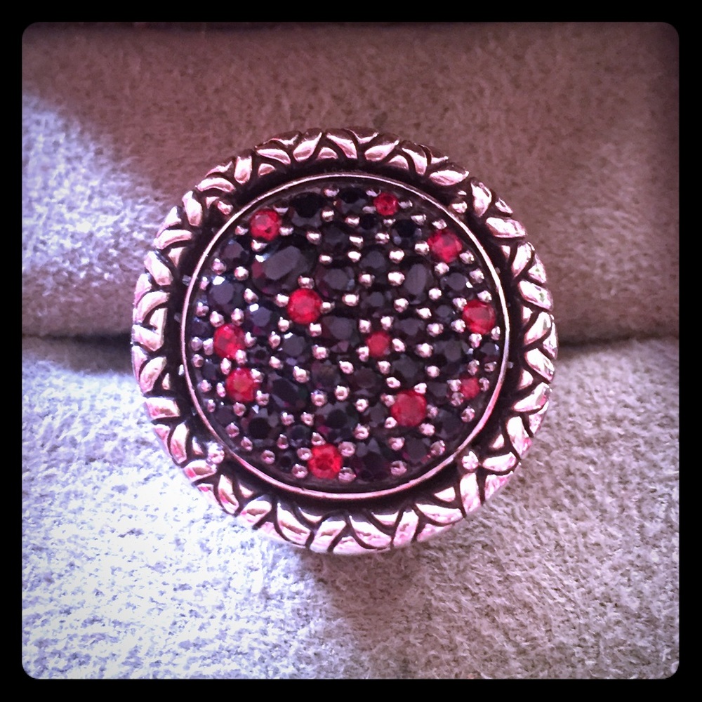 John Hardy "Naga" Blk/Red Sapphire S/Silver Ring