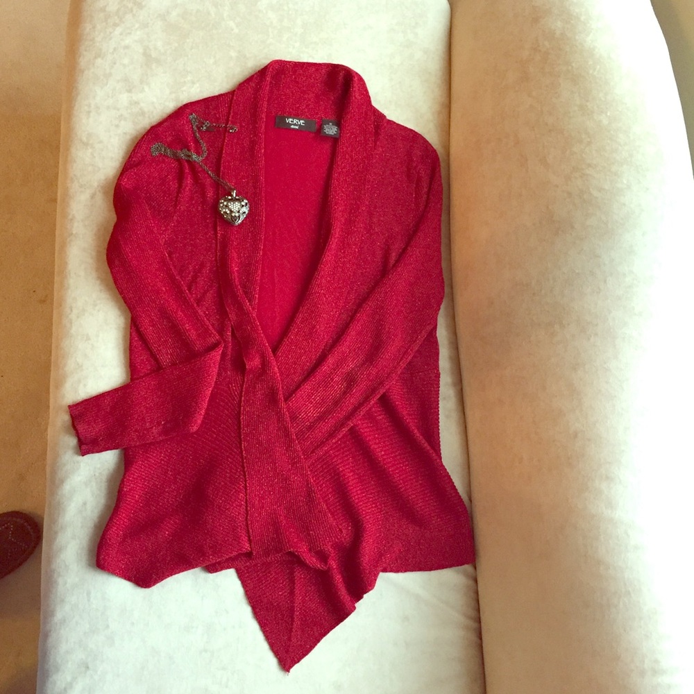 red cardigan sweater