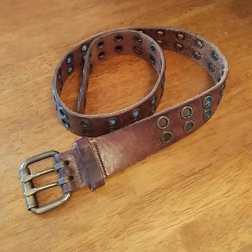 Brown leather belt with gunmetal rivets