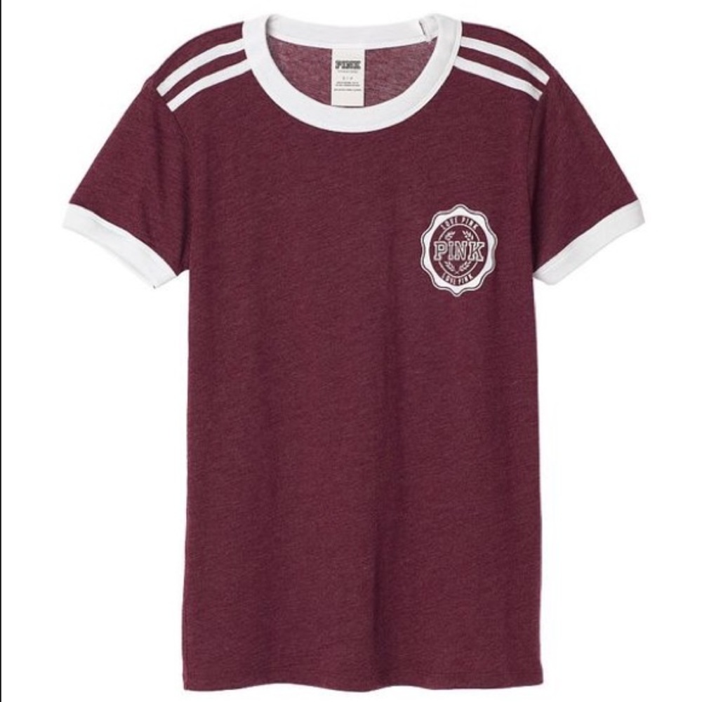 Vs Pink Maroon Ringer Crew Tee Large New