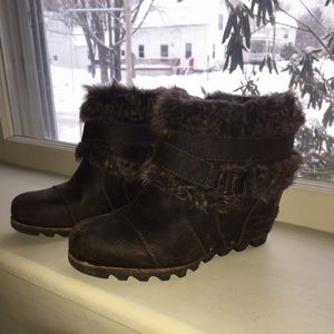 Sorel Joan of Arctic wedge ankle boots.