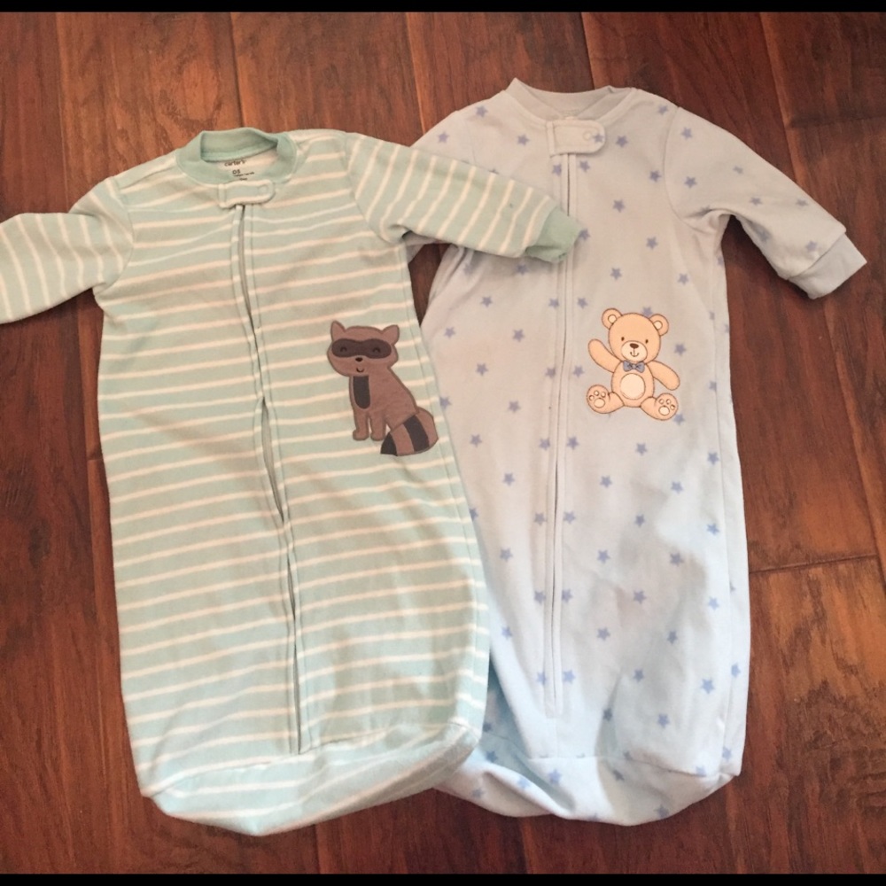 Two fleece sleep sacks. Sizes small & 0-9.