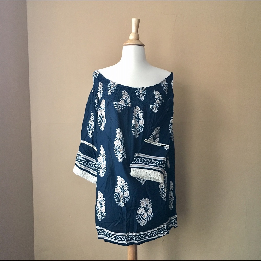 Blue Boho OFF shoulders dress - Picture 3 of 4