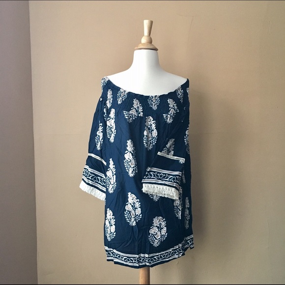 Blue Boho OFF shoulders dress - Picture 3 of 4