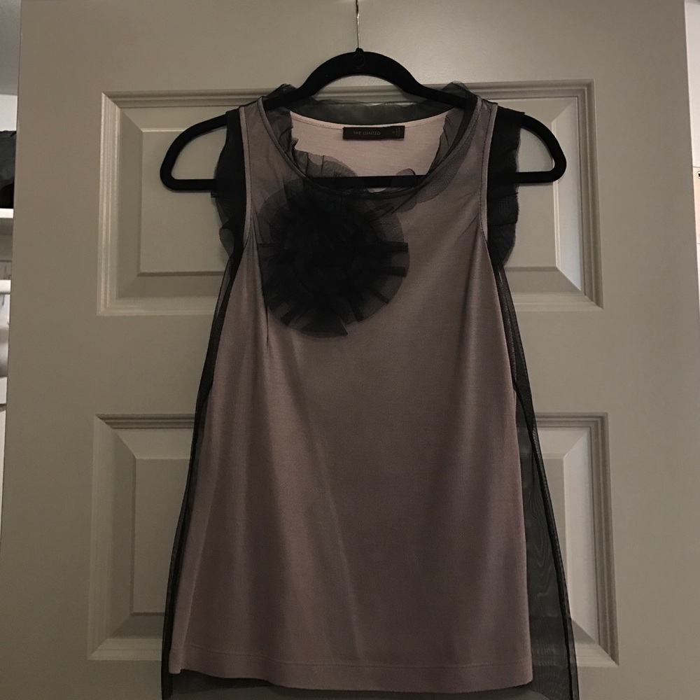 Pink tank with black fancy mesh