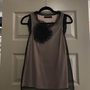 Pink tank with black fancy mesh