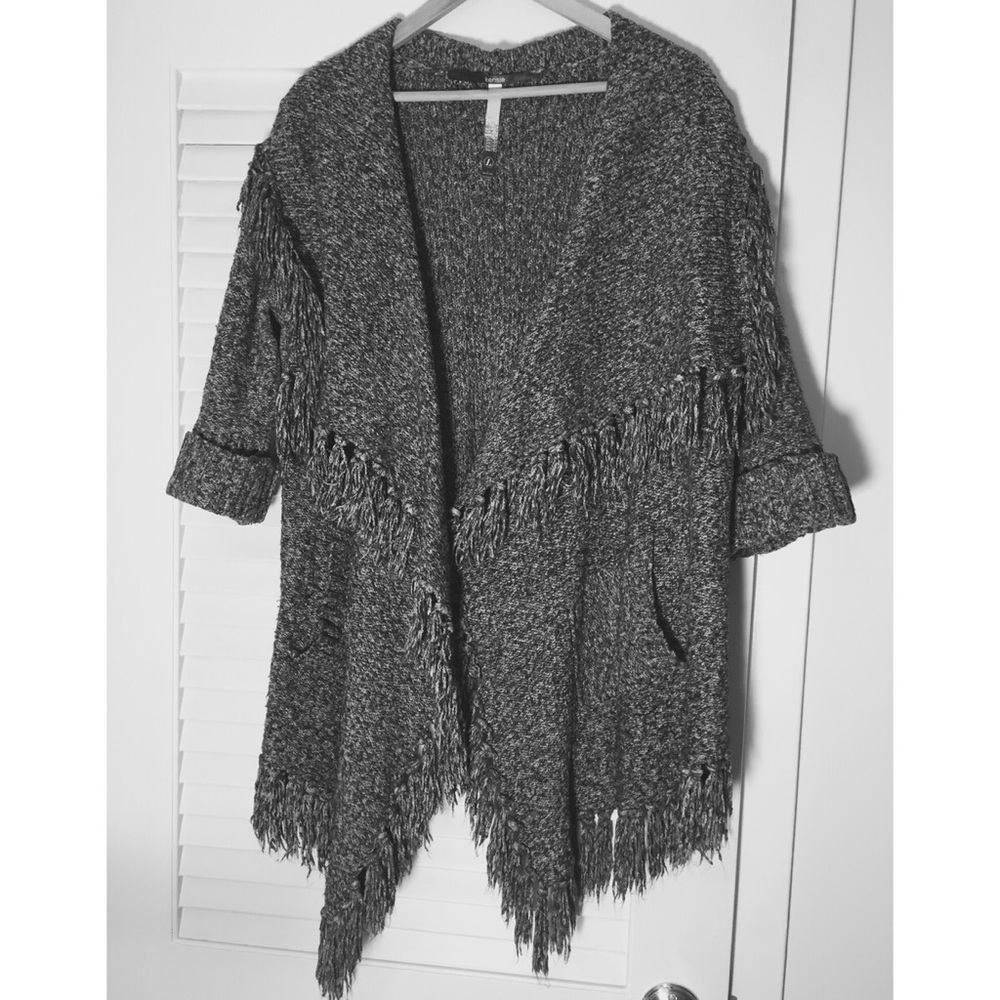 Kenzie Black & White Marled Fringe Sweater