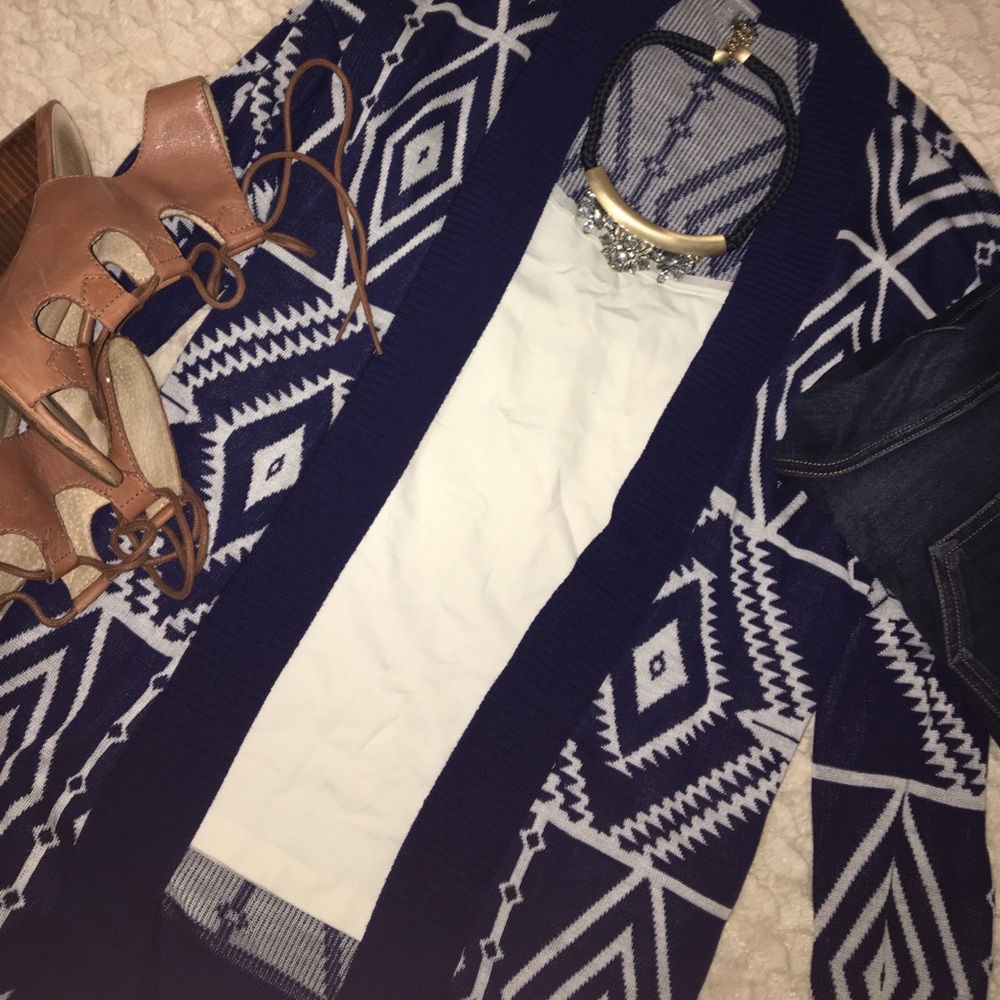 Navy and White Tribal Cardigan