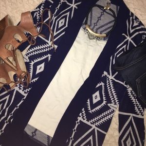 Navy and White Tribal Cardigan