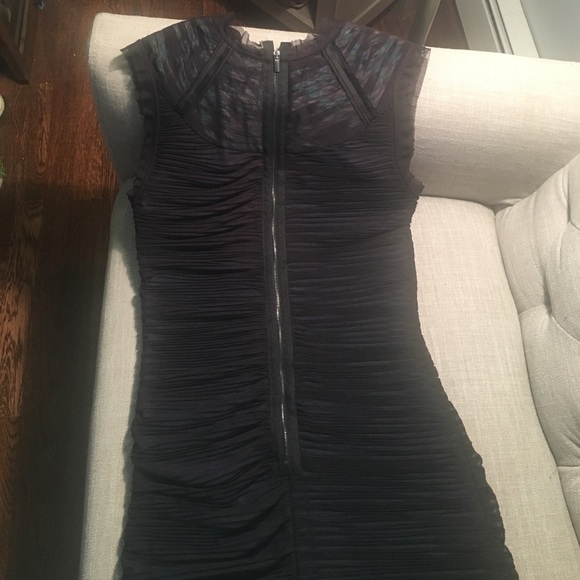 BCBG Maxazria Blue Dress with Black Mesh - Picture 3 of 6