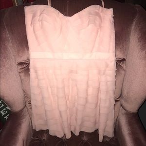 BCBG cocoa tiered blush mini dress in 4 petite