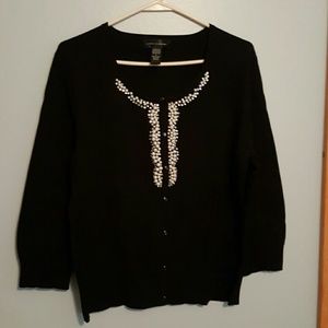 Women Large black emebellished button down sweater