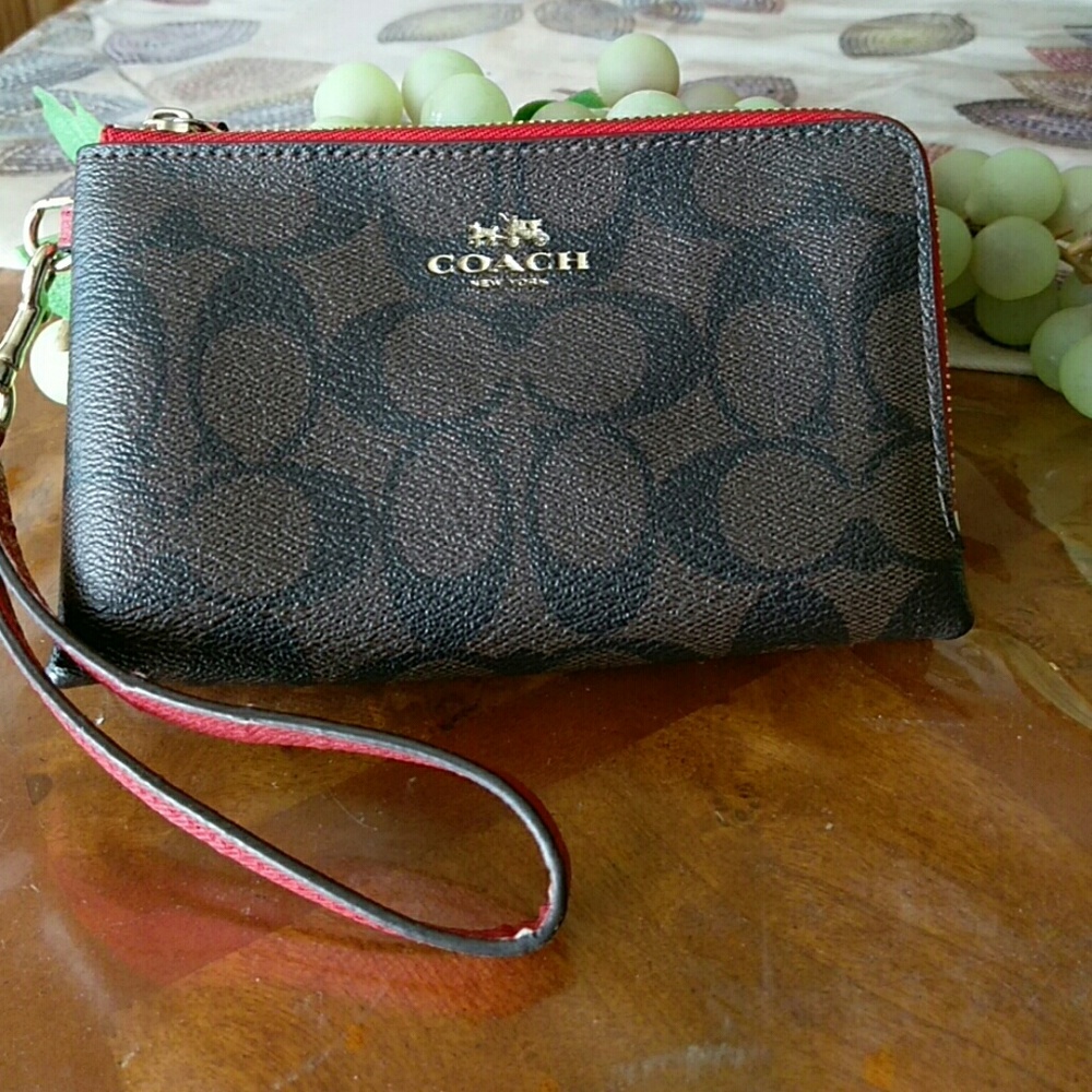 COACH DOUBLE ZIP BROWN /ORANGE