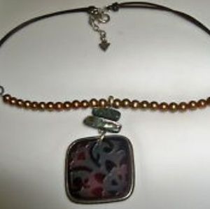 Silpada Bronze Pearl, Abalone & Black Pen Necklace