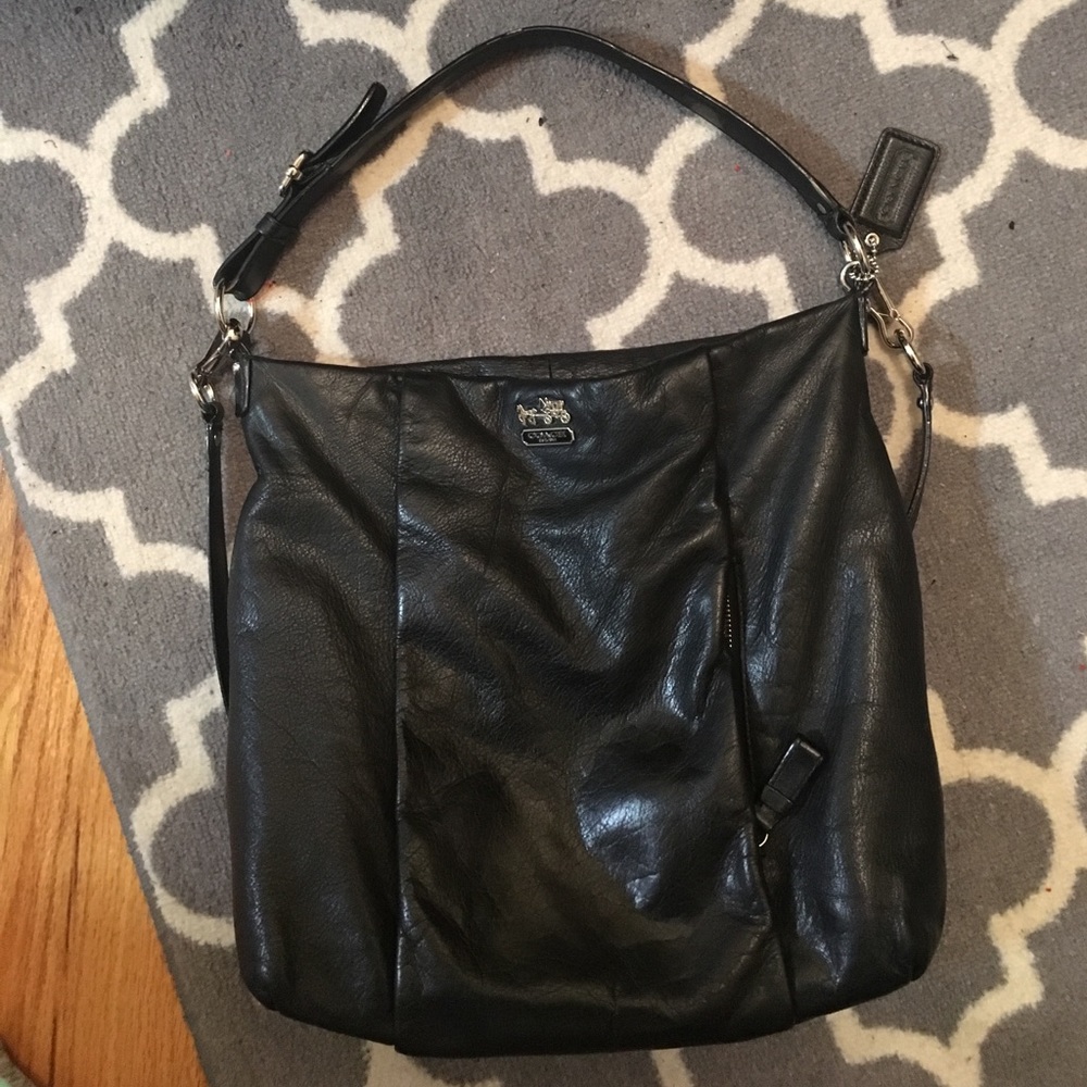 Black Coach Cross-Body Bag with Purple Lining