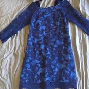 Lilly Pulitzer blue lace dress; sheer sleeves