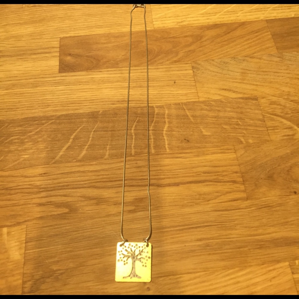 Sterling silver necklace with gold tree charm