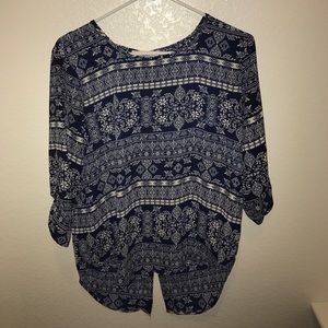 blue patterned blouse