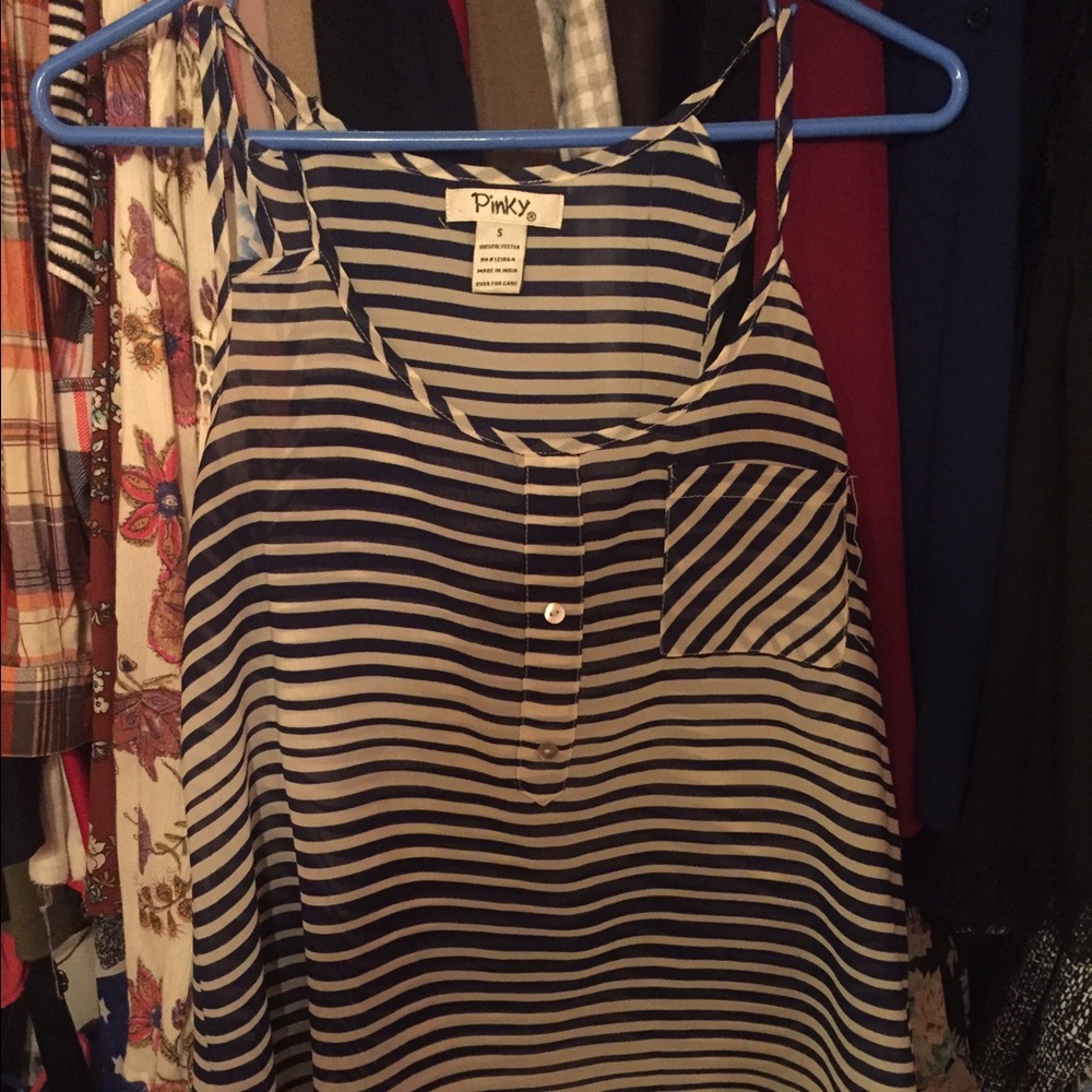 Blue and white striped tank top