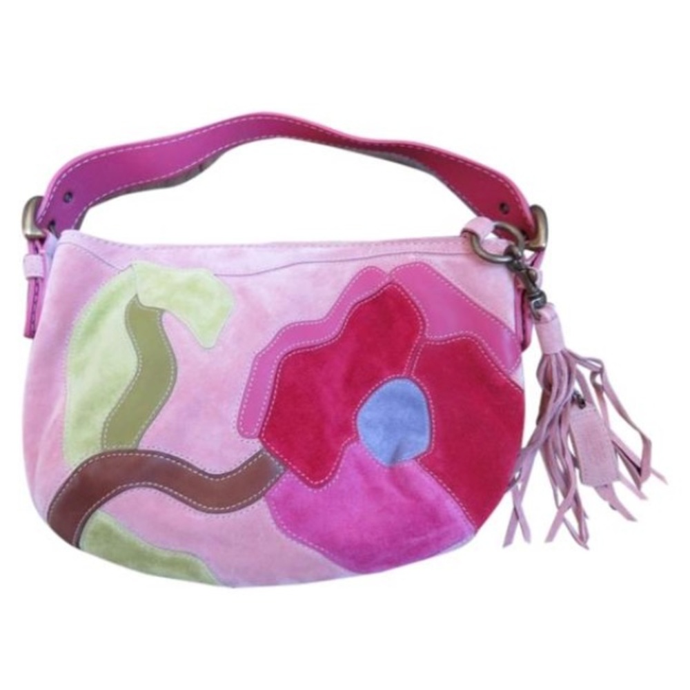 Pink suede floral bag