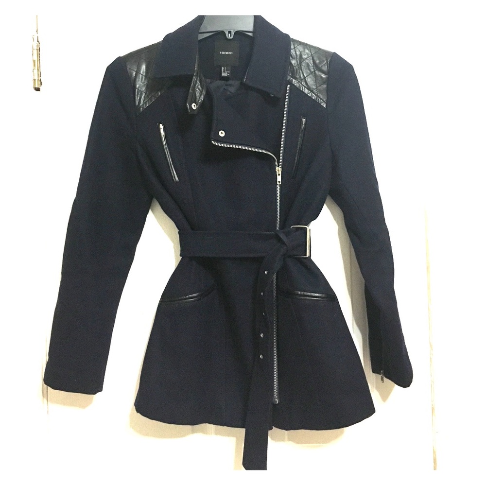 Navy Mod Coat with Pockets and Belt, Mid-Length