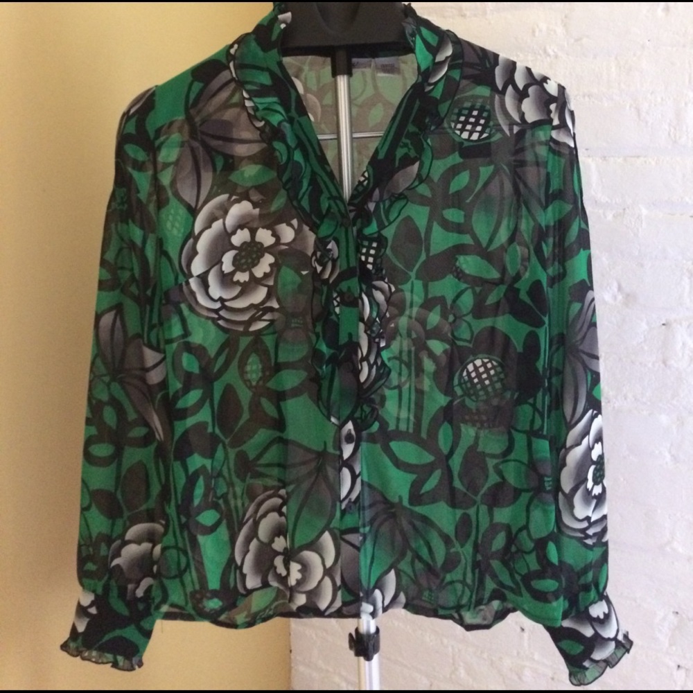 Black and Green Flower Blouse