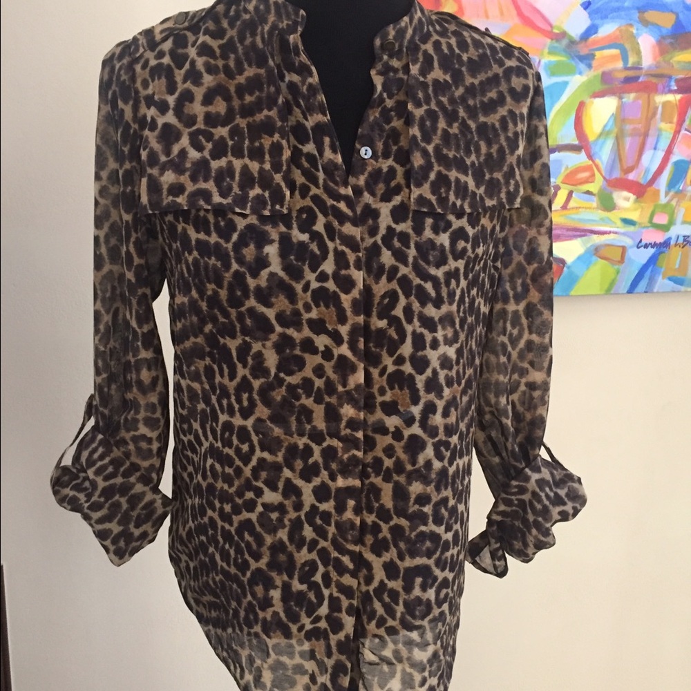 Leopard print semi-sheer button up