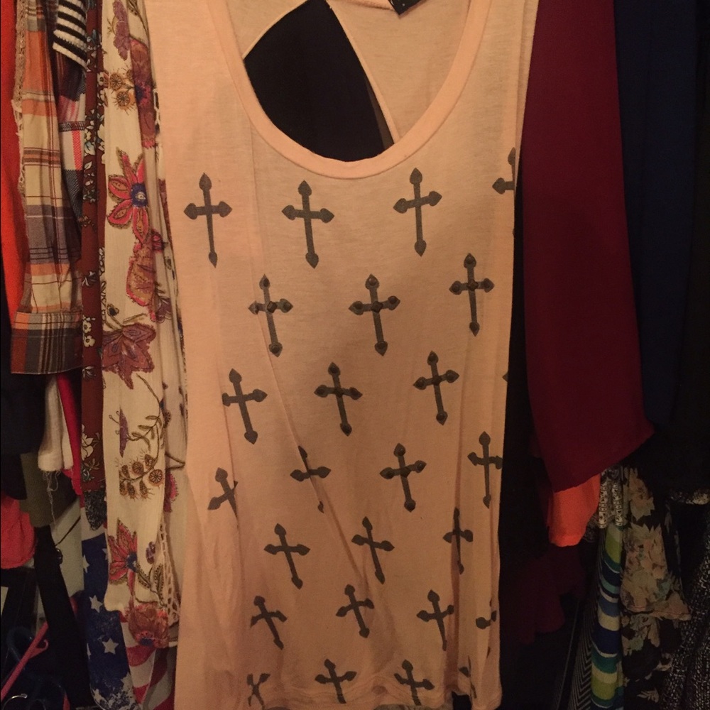 Light pink cross tank top with open back