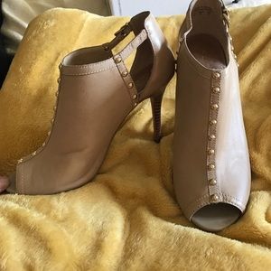 Tan, open toed booties
