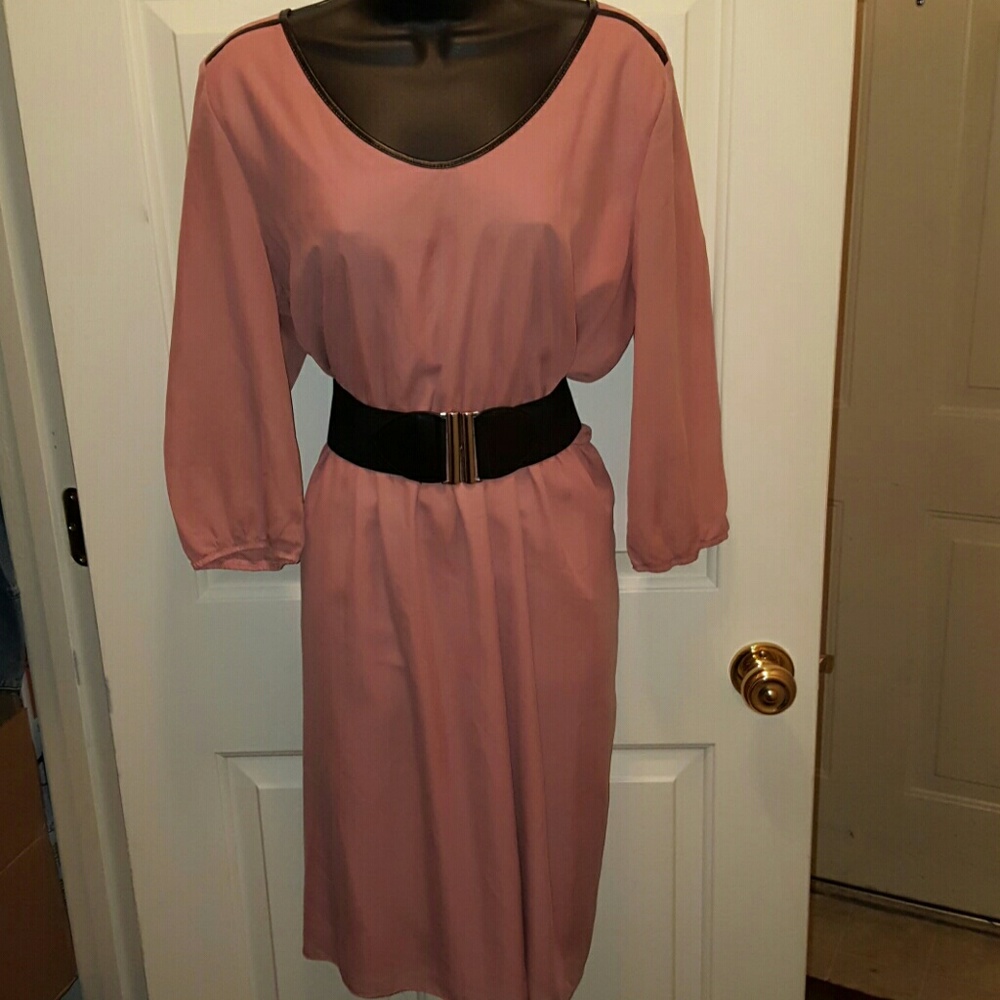 Romantic Belted Dress with Faux Leather Trim