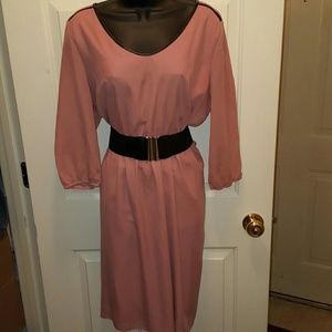 Romantic Belted Dress with Faux Leather Trim