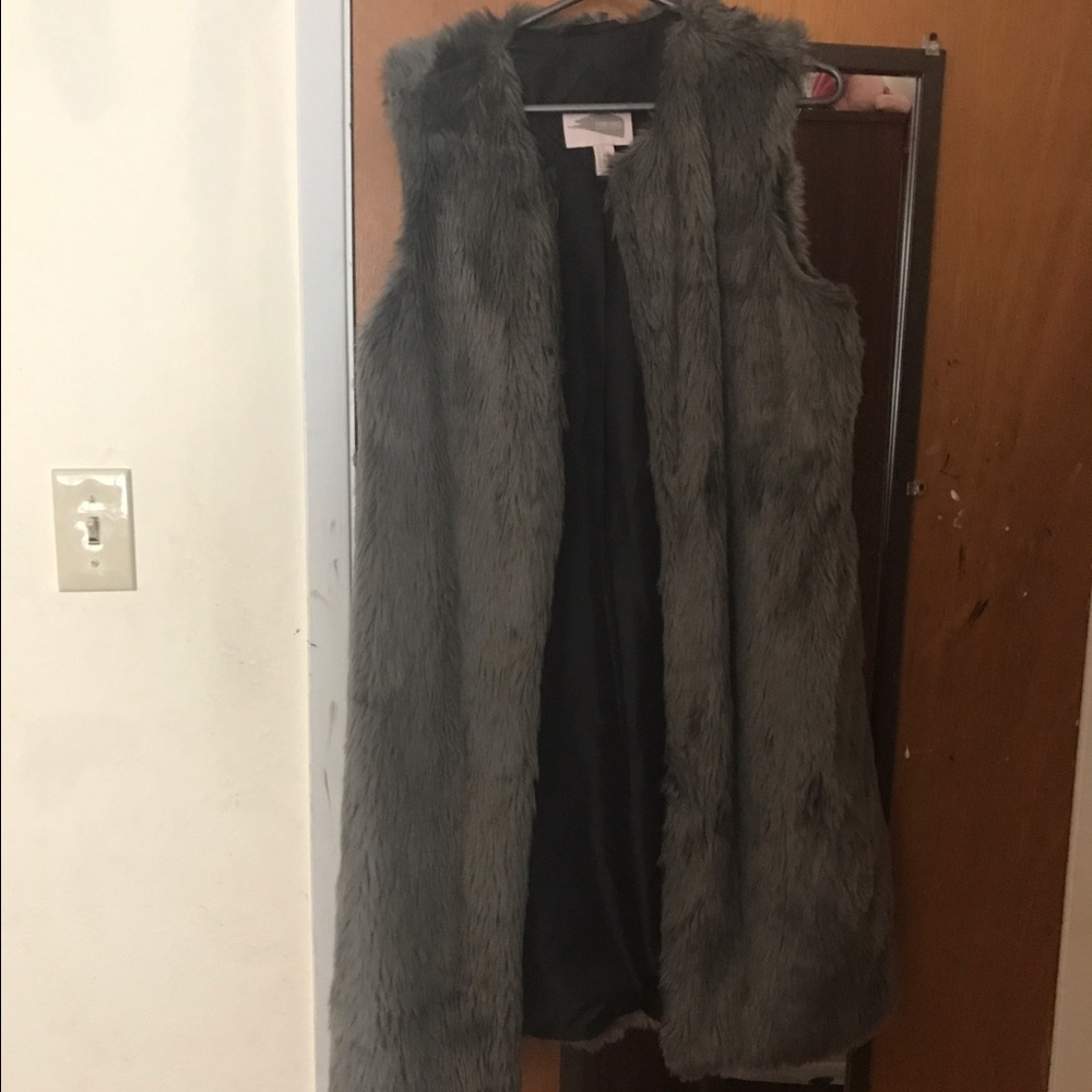 Grey Faux Fur Longline Vest