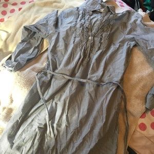 Ruffle collar pinstripe tunic