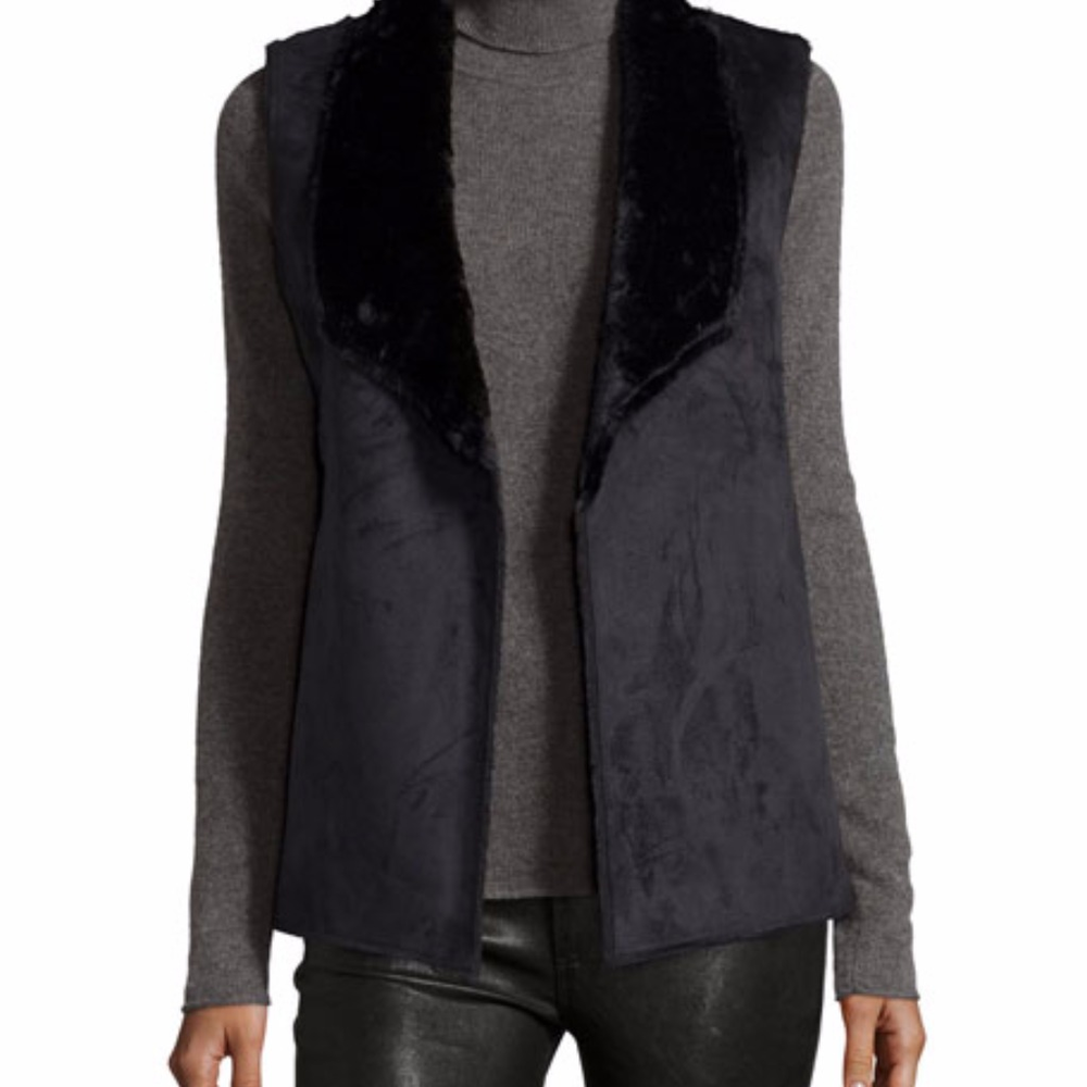 NWT Black Faux Fur and Suede Vest