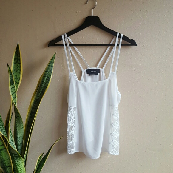 Nasty Gal Tops - Nasty Gal Sheer White Crochet Silky Strappy Top