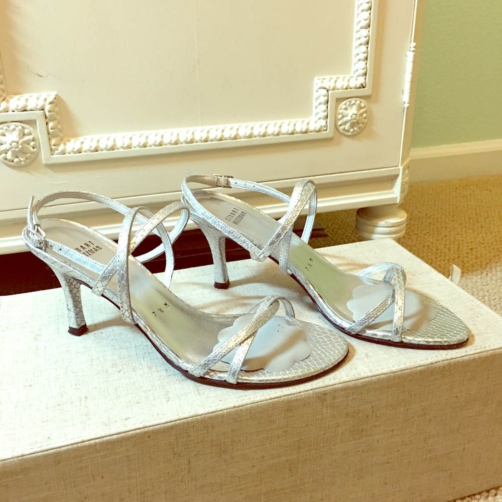 Stuart Weitzman Silver Strappy Sandals 7.5