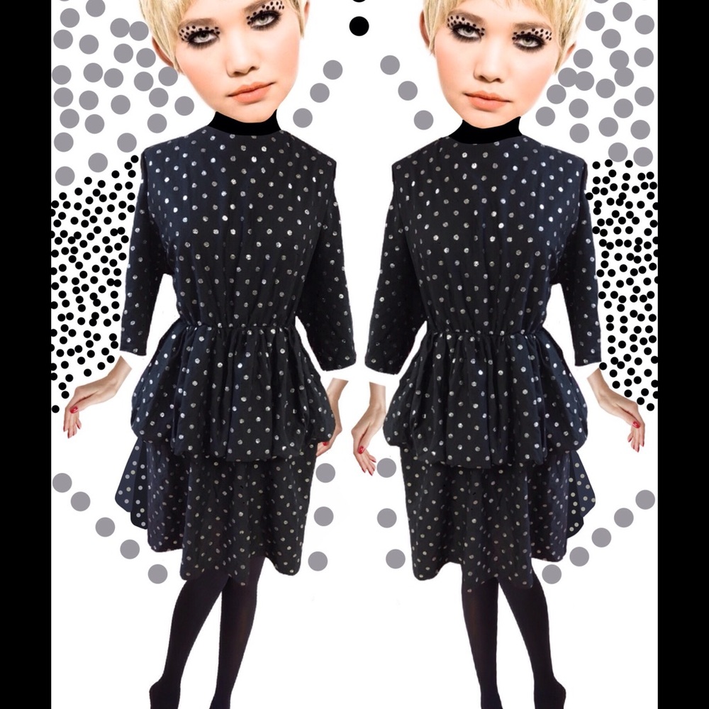 Vintage black dress with silver polka dot detail