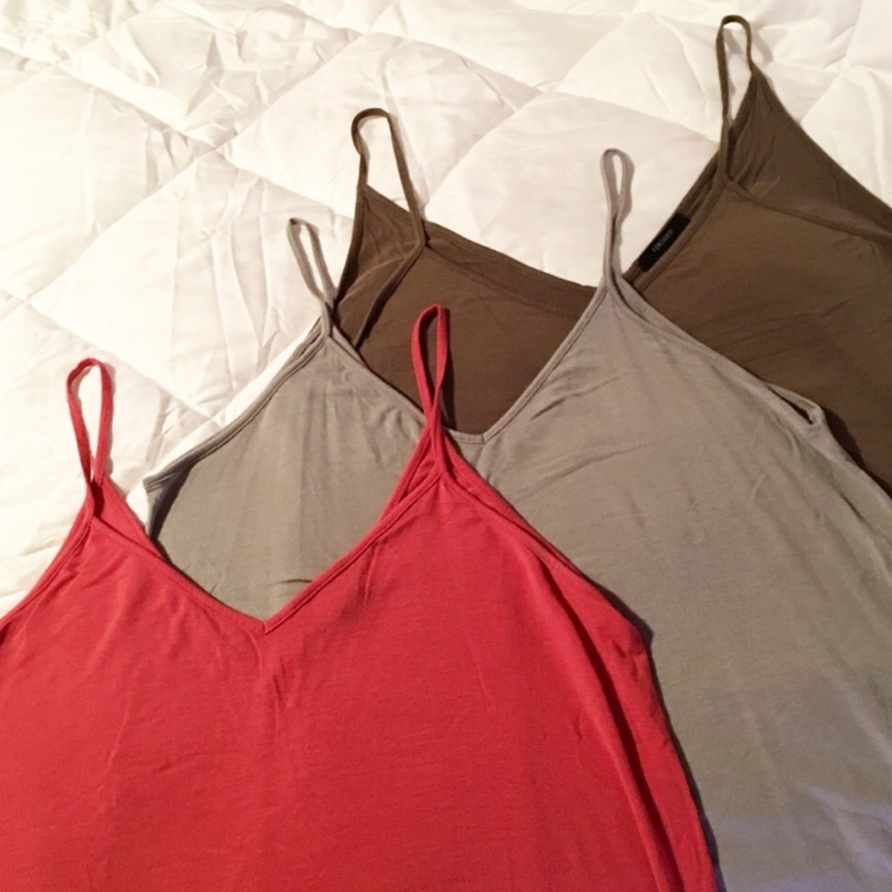 Set of 3 Double V necks flowy tank tops forever21