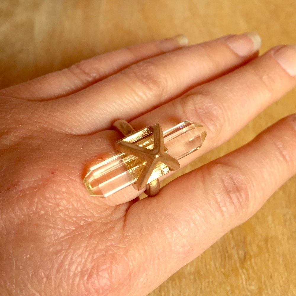 Gold tone crystal ring