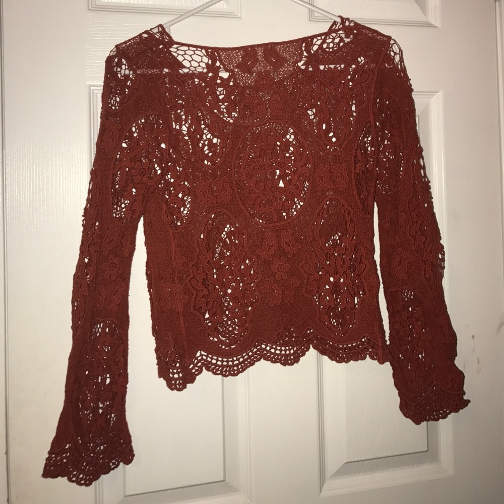GARAGE Orange crochet long sleeve top