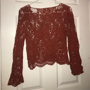 GARAGE Orange crochet long sleeve top