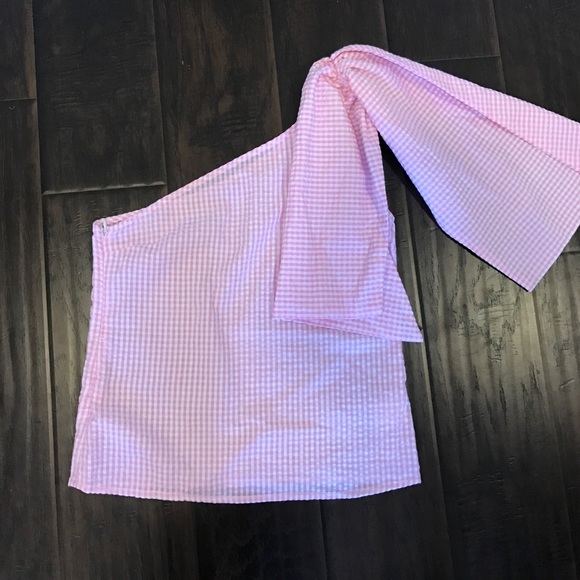 Tops - One shoulder gingham pink top Tops - One shoulder gingham pink top