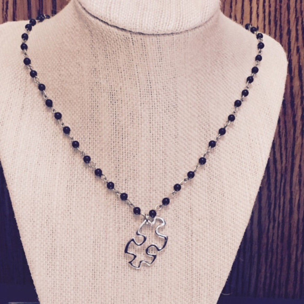 Puzzle Piece Black Rosary Chain Necklace - Picture 2 of 6