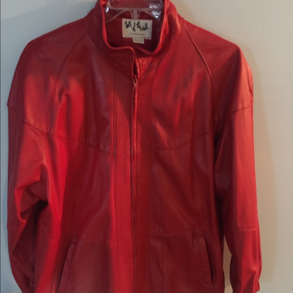 Women's red leather jacket
