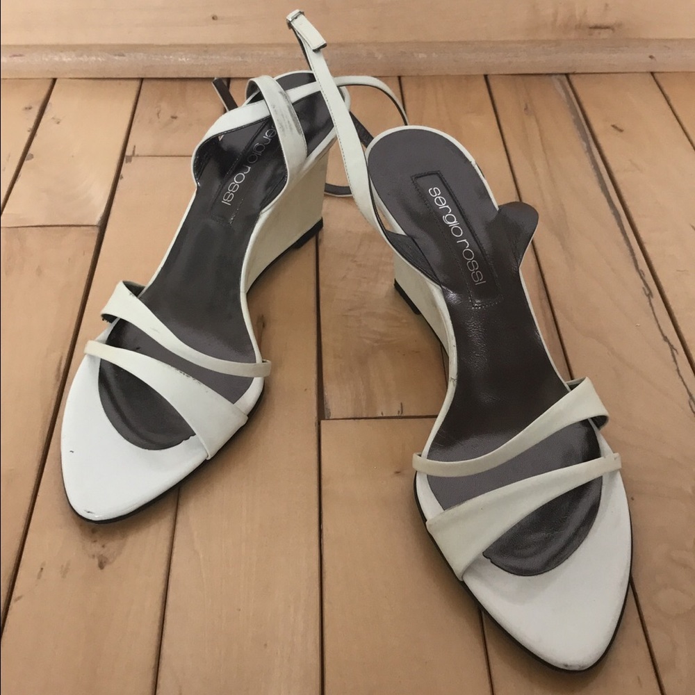 Sergio Rossi white patent leather wedge shoes
