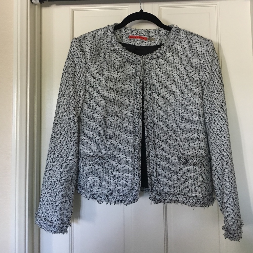 Alice and Olivia Boucle black and white jacket