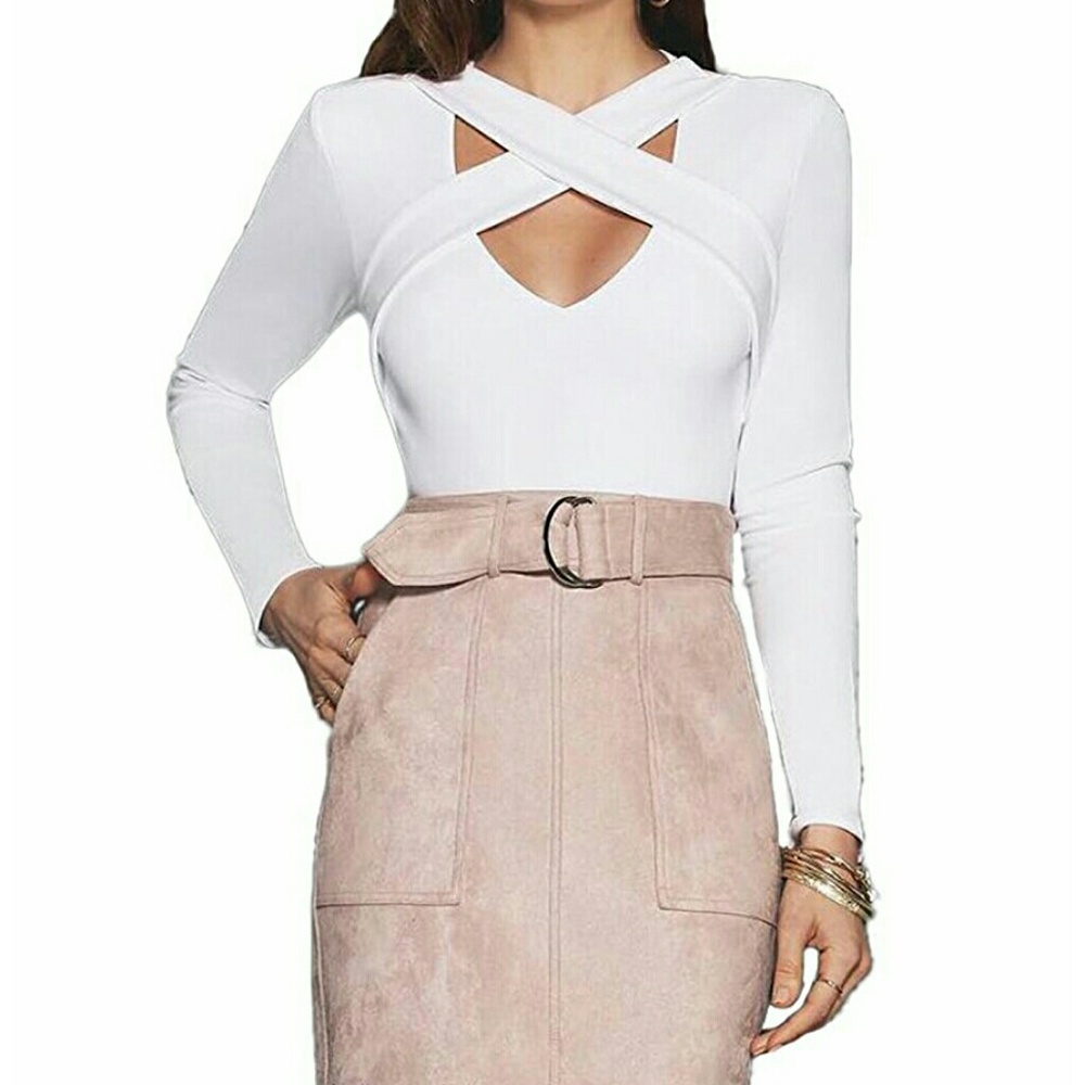 NWOT White cross neck crop top